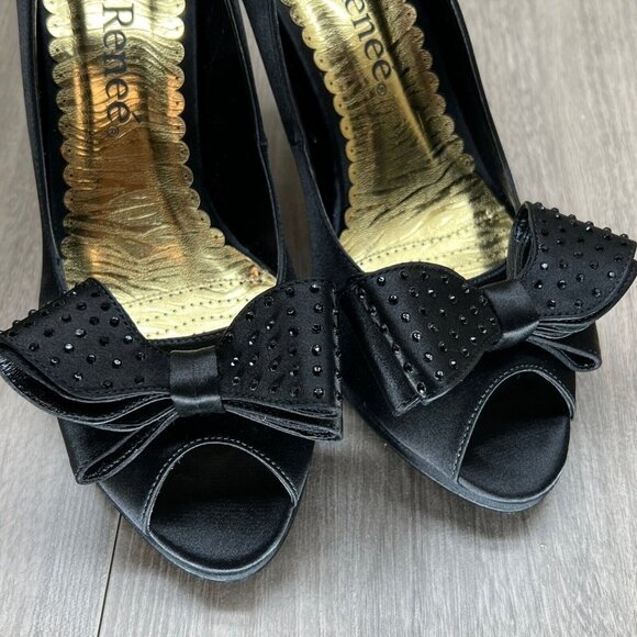 J.Renee Shoes Womens Sz 7 Gabriele Peep Toe High Heel Platform Pumps Satin Black - Picture 5 of 8